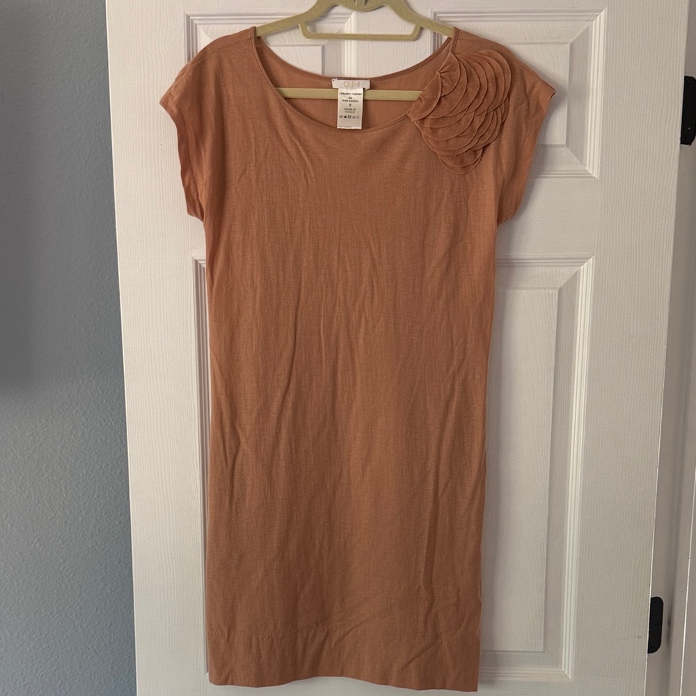 Chloe Dusty Rose Short Sleeve Top with Silk Petal Accent